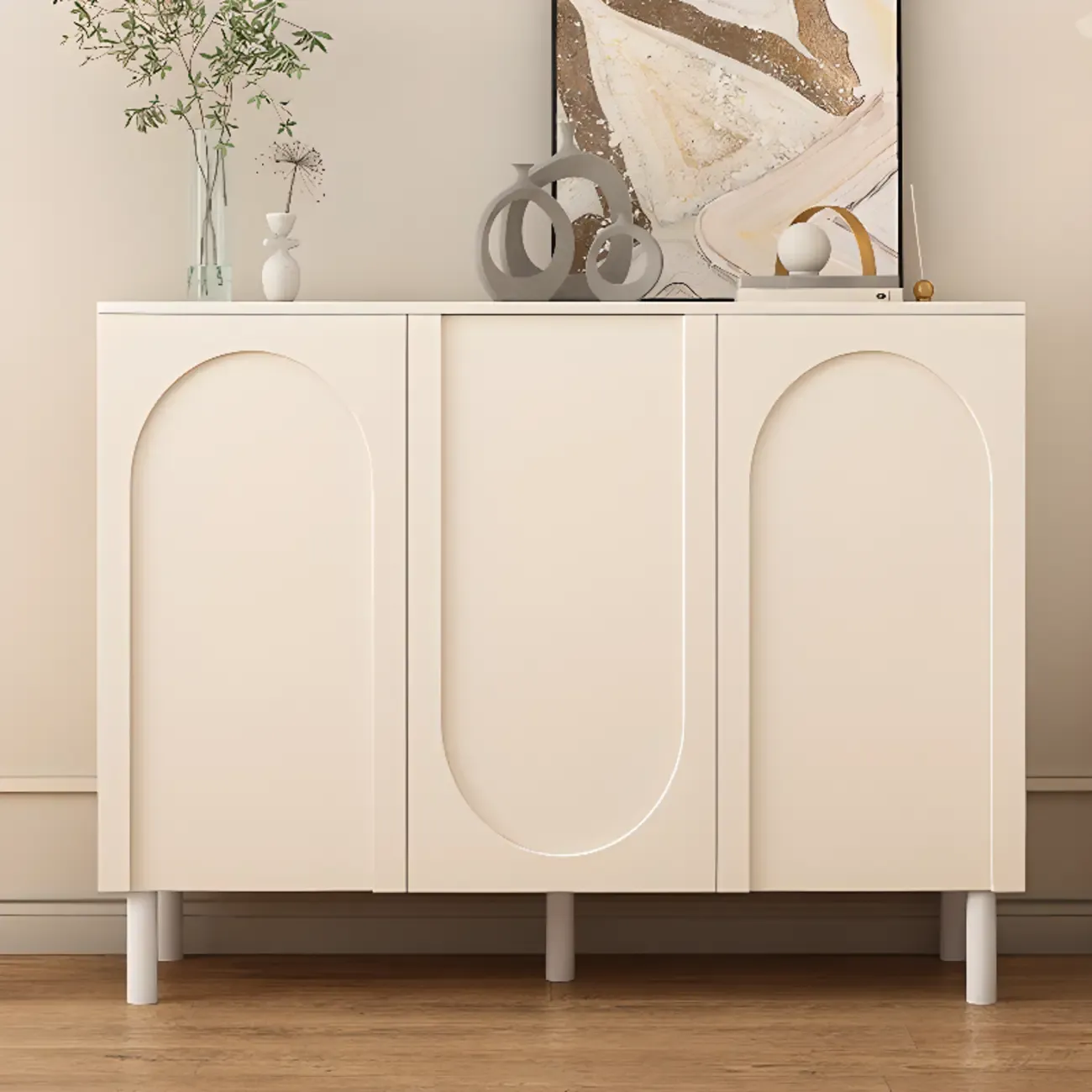 Modern Pink Wood Shoe Cabinet 3-Door Storage Unit Image - 19