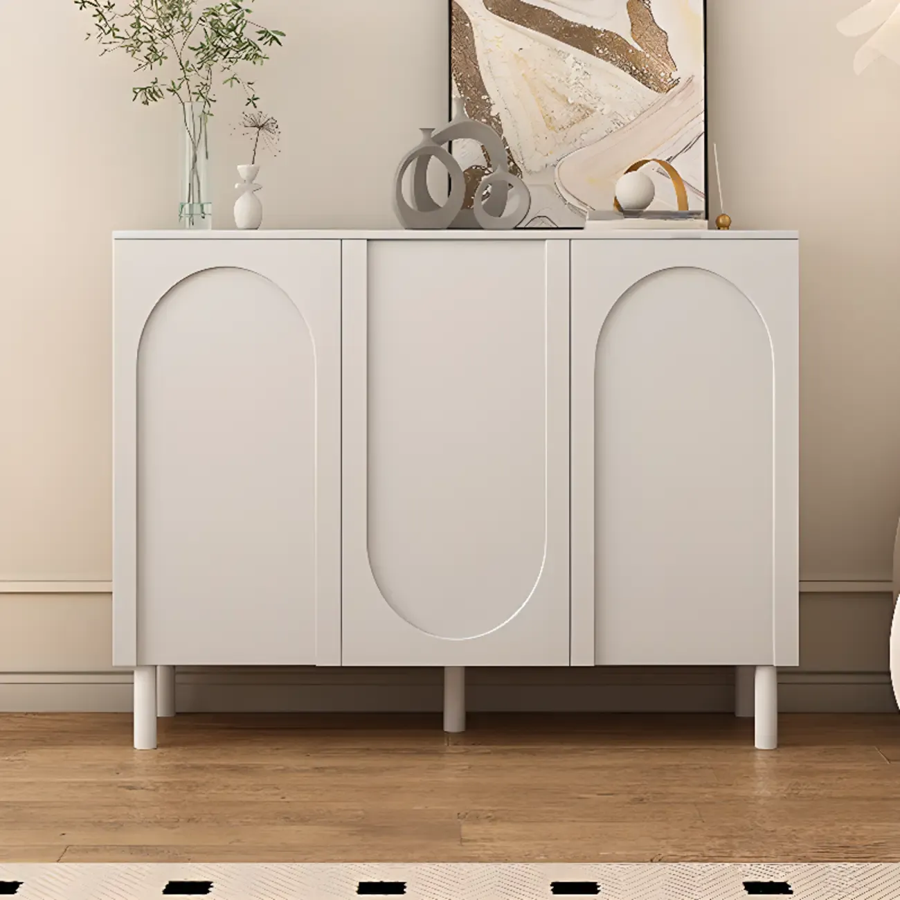 Modern Pink Wood Shoe Cabinet 3-Door Storage Unit Image - 20