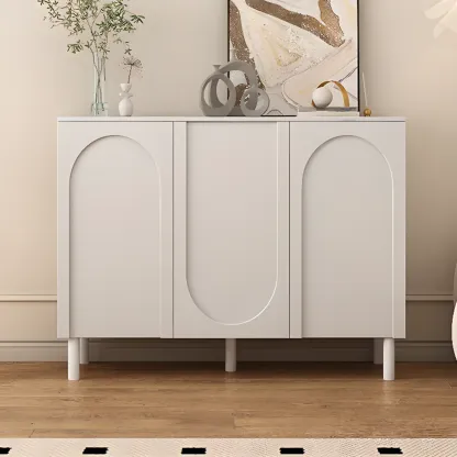 Modern Pink Wood Shoe Cabinet 3-Door Storage Unit Image - 20