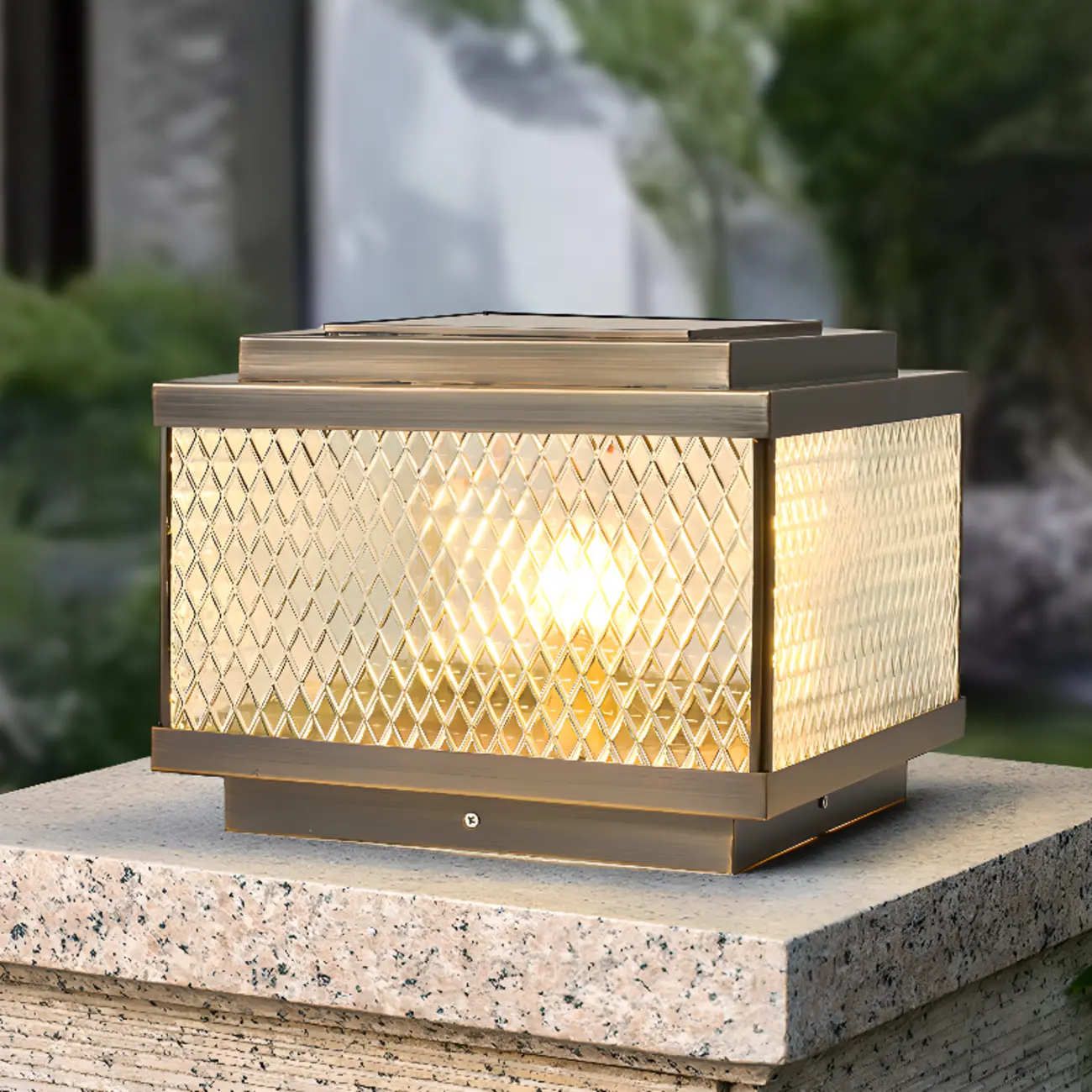 Modern Square Ribbing Glass Solar Post Cap Light Image - 2 | homeyfad
