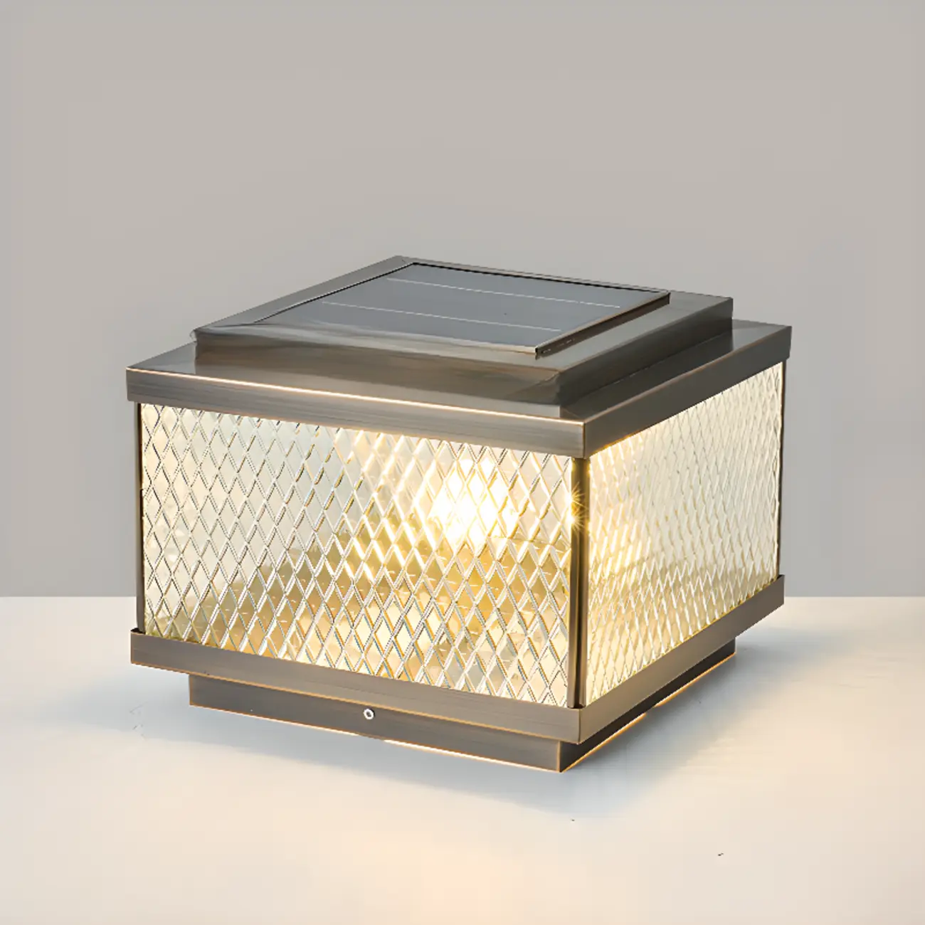 Modern Square Ribbing Glass Solar Post Cap Light Image - 6 | homeyfad