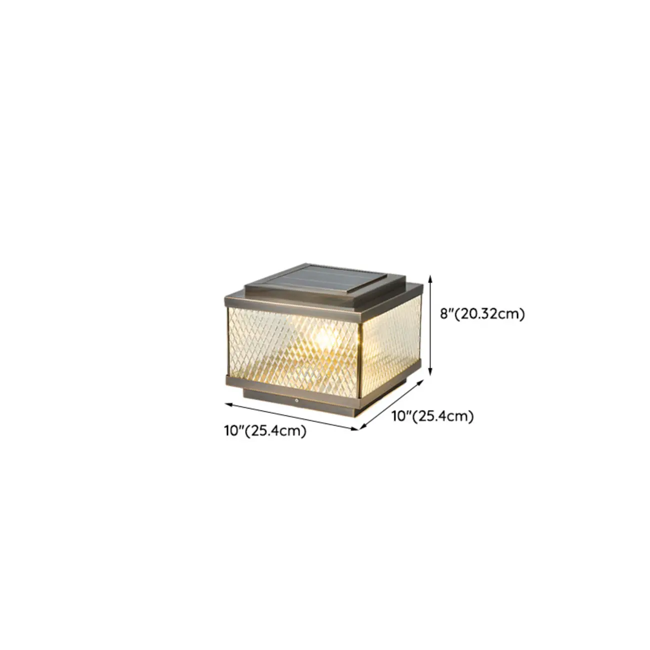 Modern Square Ribbing Glass Solar Post Cap Light #size | homeyfad