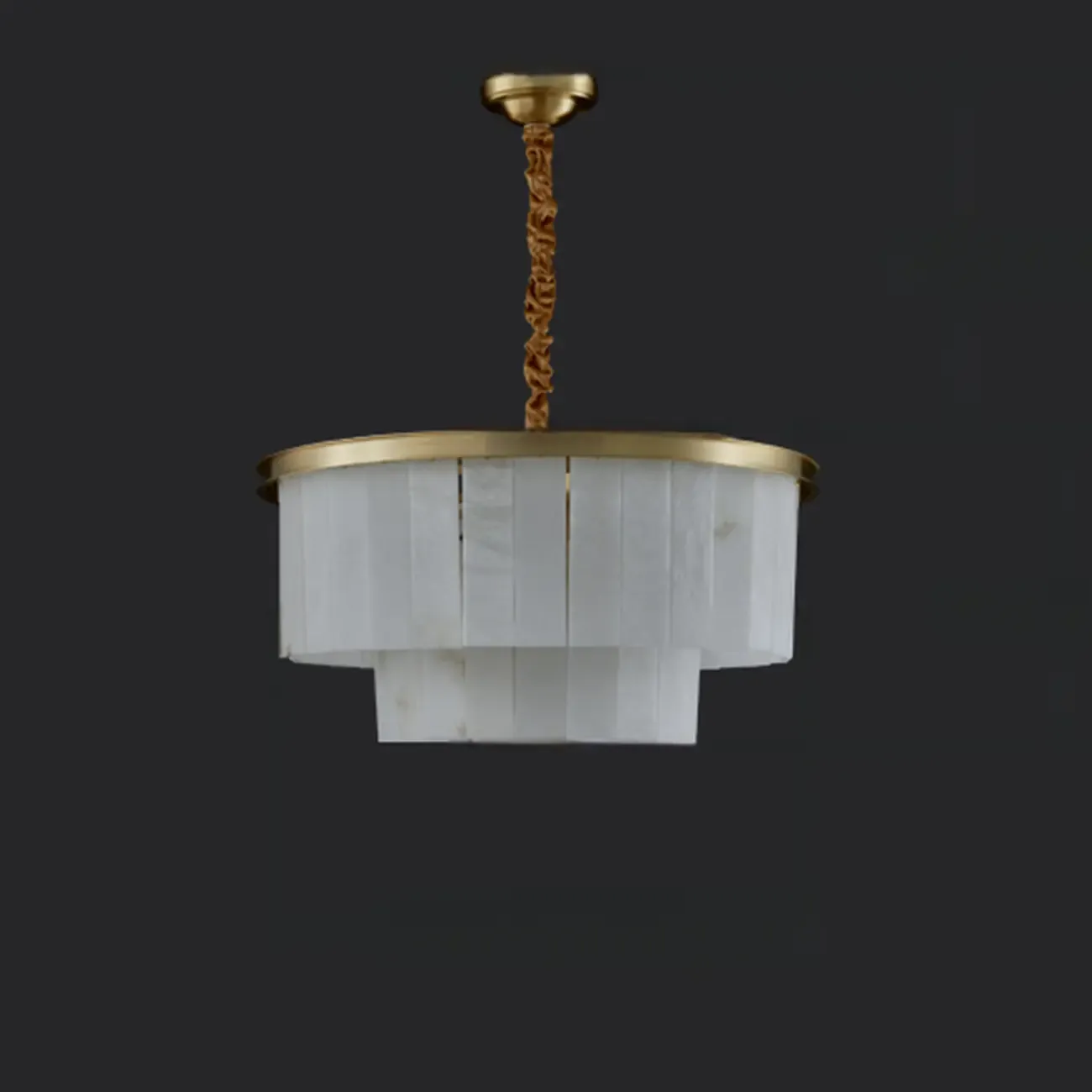 Classic Gold Tiered Circular Alabaster Chandelier Image - 4