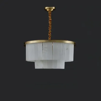 Classic Gold Tiered Circular Alabaster Chandelier Image - 4