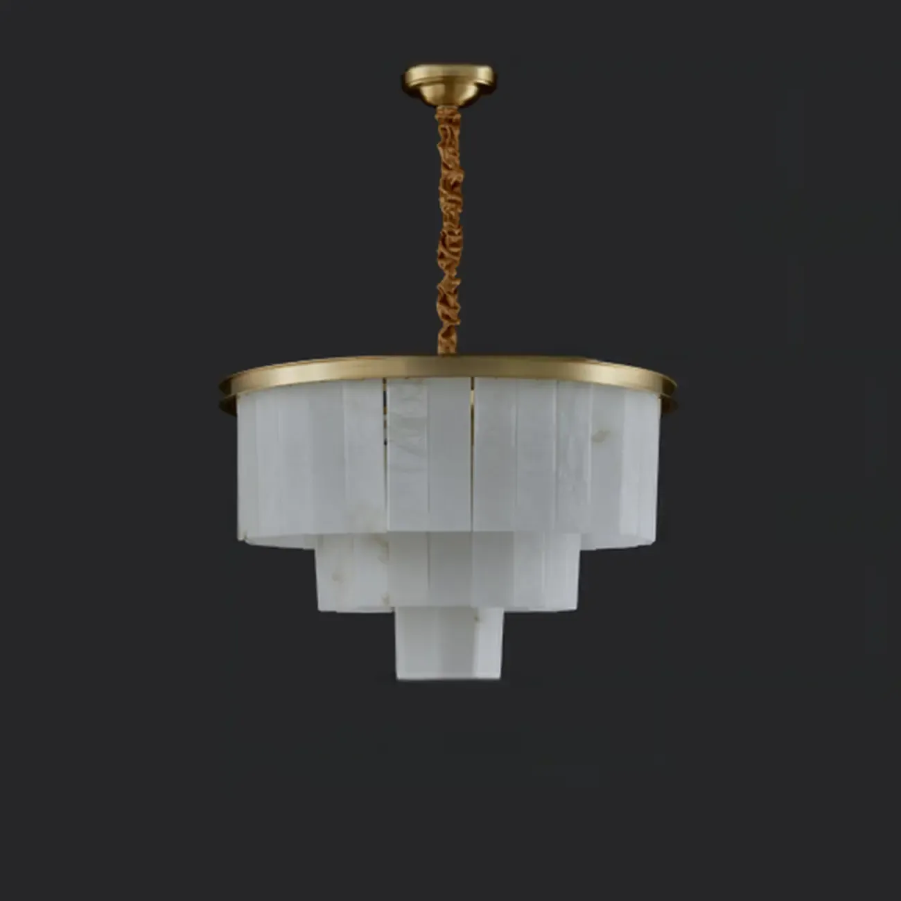 Classic Gold Tiered Circular Alabaster Chandelier Image - 5