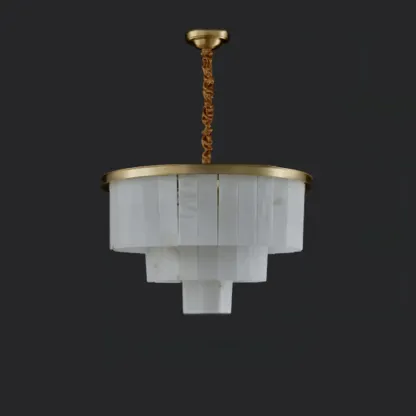 Classic Gold Tiered Circular Alabaster Chandelier Image - 5