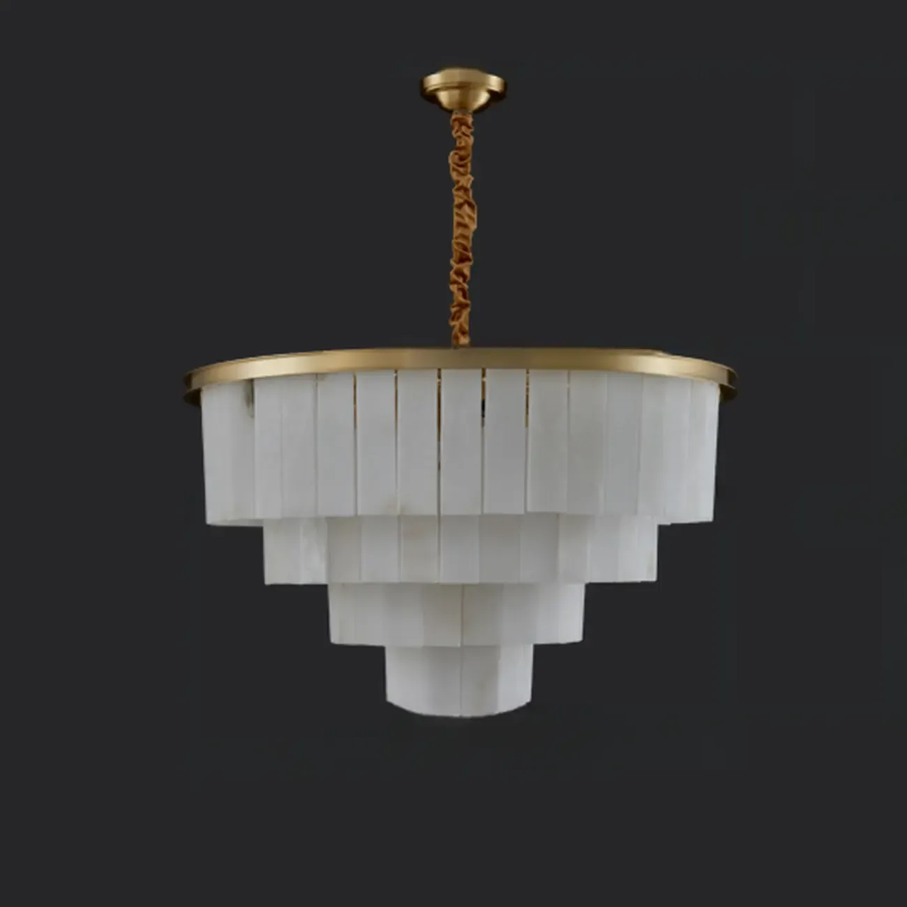 Classic Gold Tiered Circular Alabaster Chandelier Image - 6