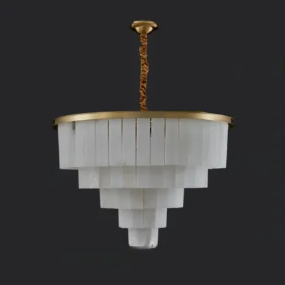 Classic Gold Tiered Circular Alabaster Chandelier Image - 7