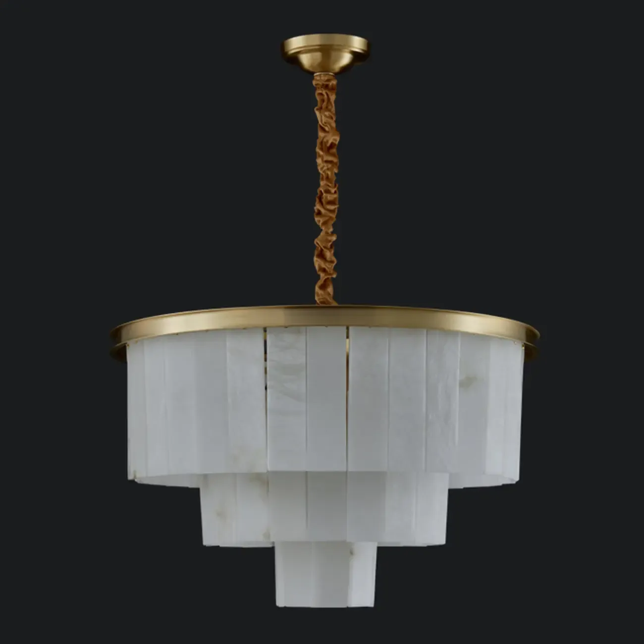 Classic Gold Tiered Circular Alabaster Chandelier Image - 8