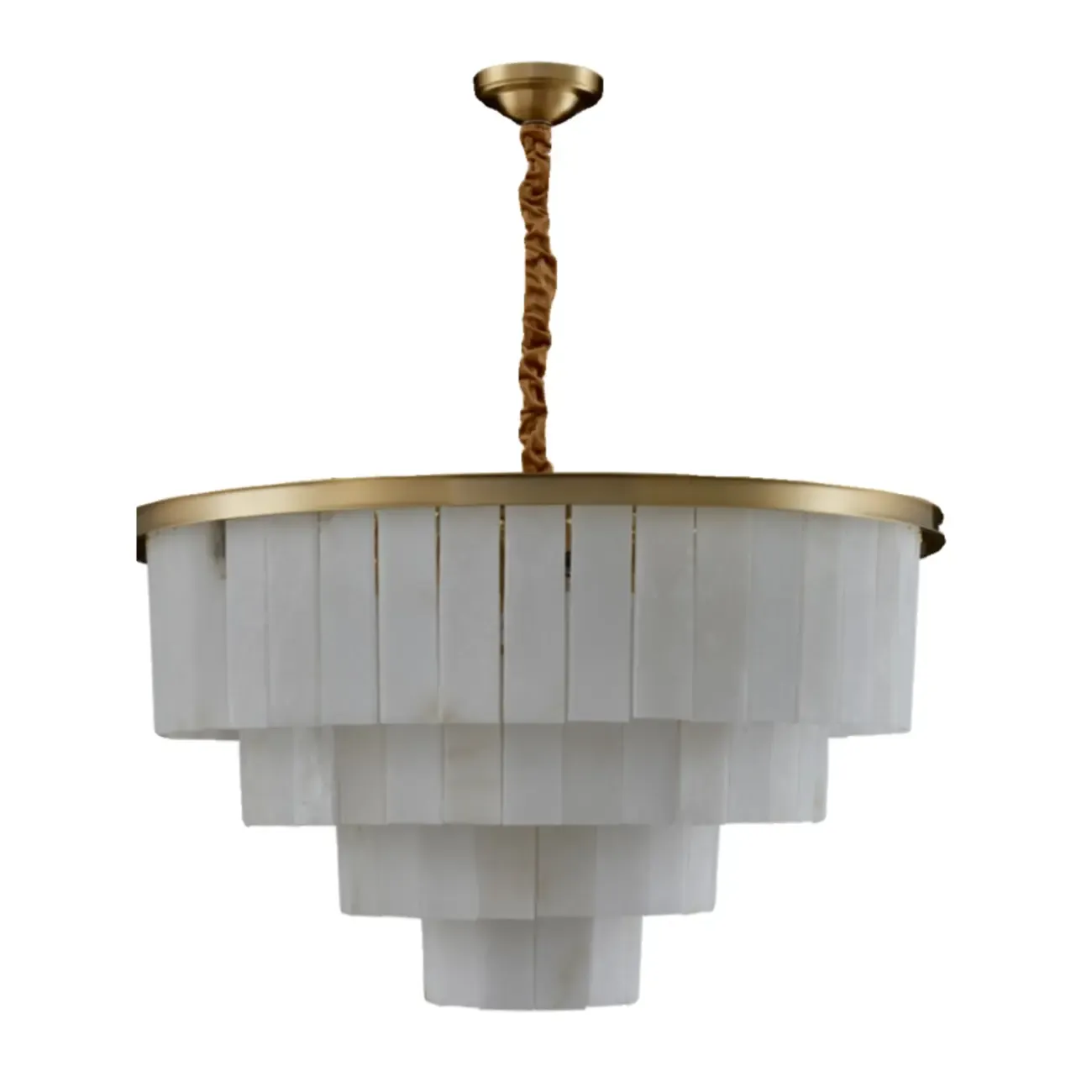 Classic Gold Tiered Circular Alabaster Chandelier Image - 9
