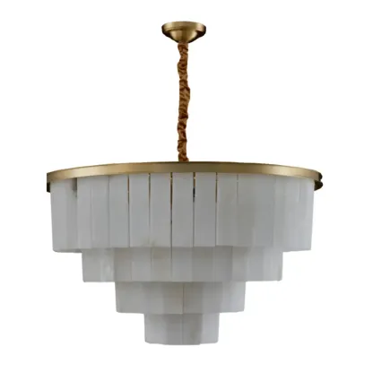 Classic Gold Tiered Circular Alabaster Chandelier Image - 9