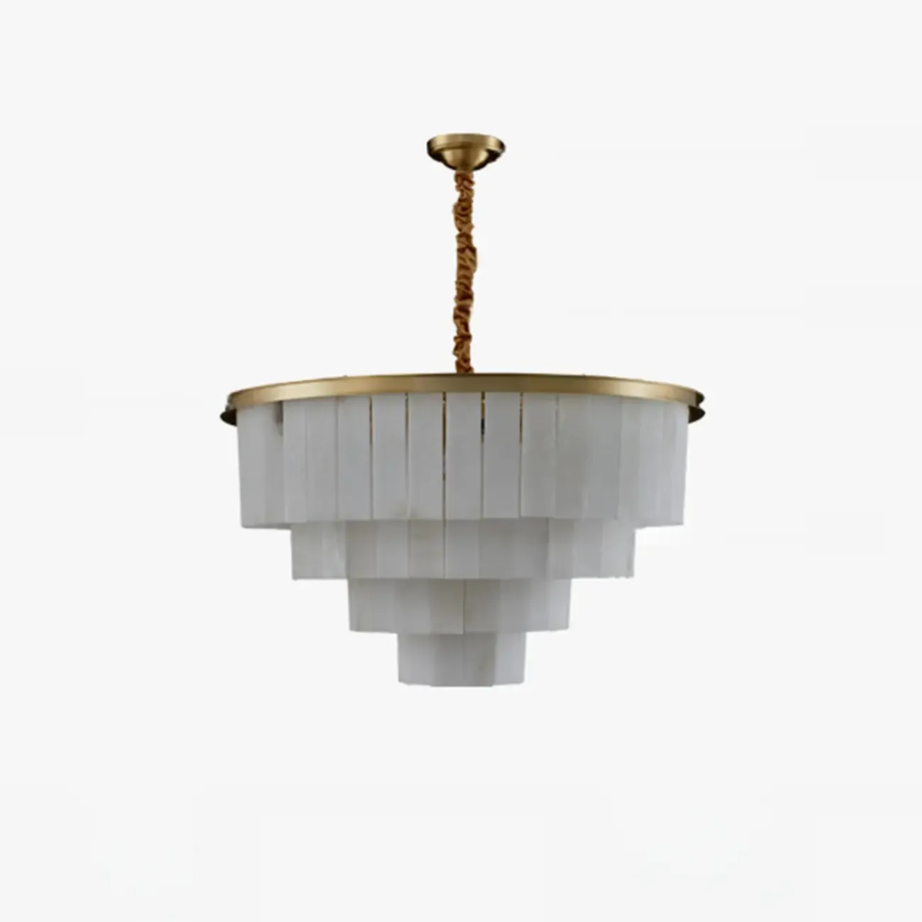 Classic Gold Tiered Circular Alabaster Chandelier Image - 10