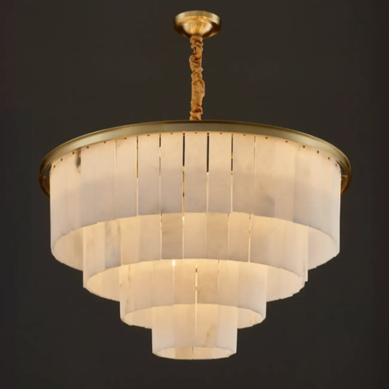 Classic Gold Tiered Circular Alabaster Chandelier Image - 11