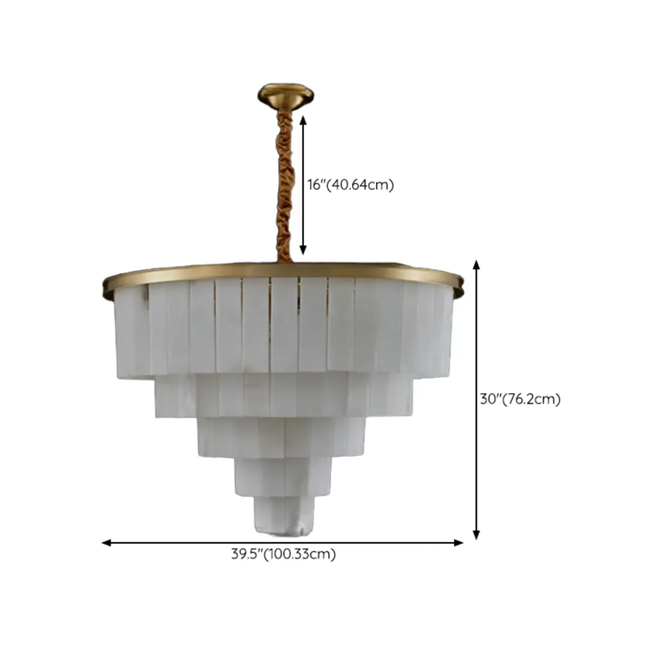 Classic Gold Tiered Circular Alabaster Chandelier Image - 20