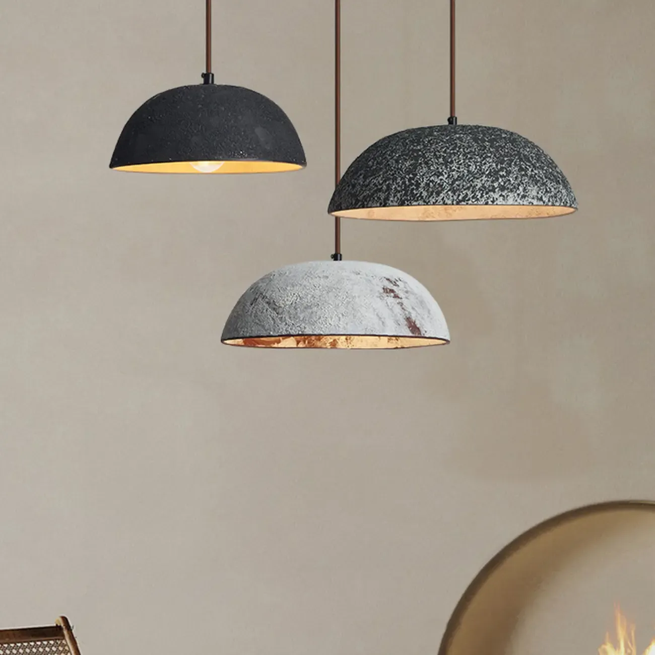 Rustic Ceramic Dome Kitchen Pendant Lighting Adjustable Height Image - 2