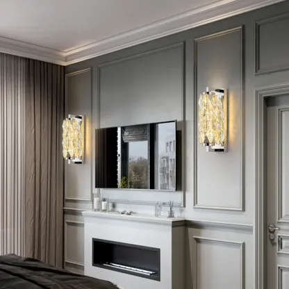 Luxuriant Crystal Gold and Silver Vertical Wall Sconce Image - 1