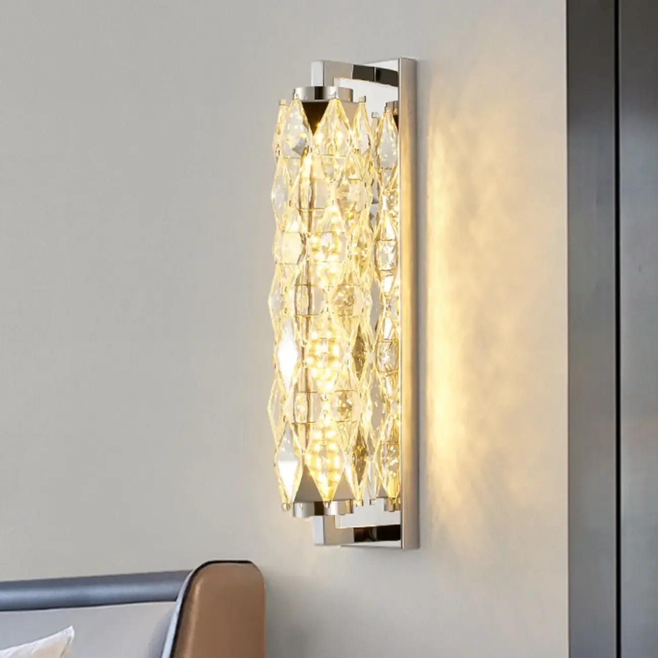 Luxuriant Crystal Gold and Silver Vertical Wall Sconce Image - 4