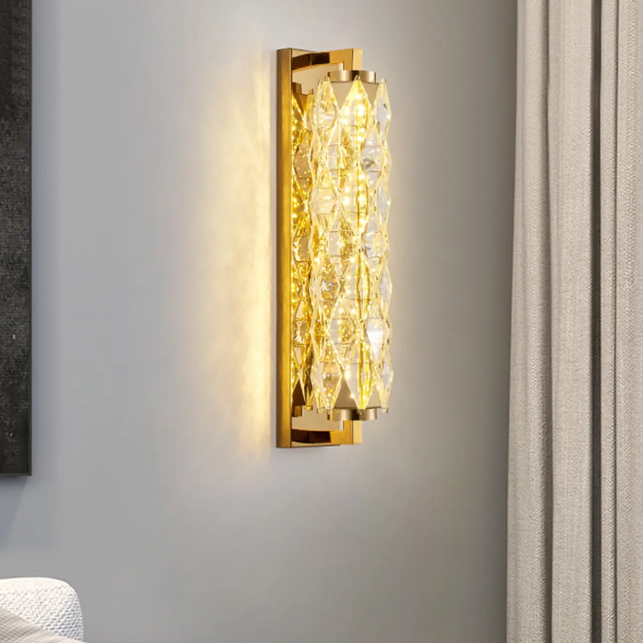 Luxuriant Crystal Gold and Silver Vertical Wall Sconce Image - 6 | homeyfad