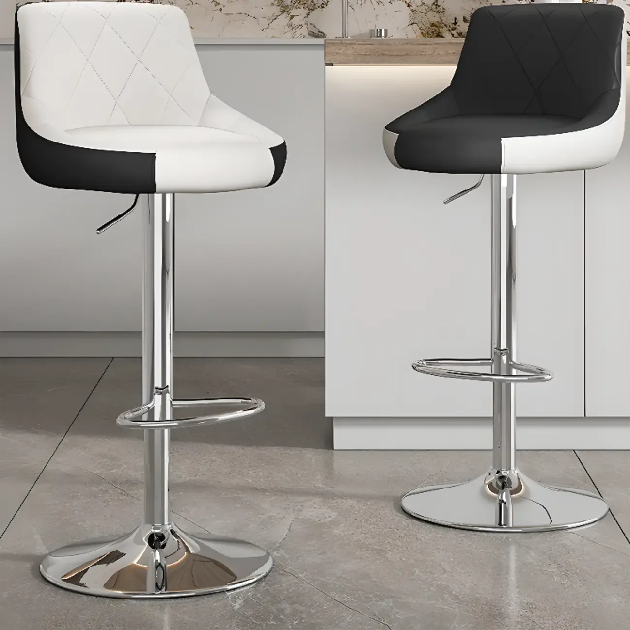 Modern Leather Swivel Adjustable Bar Stools Image - 1