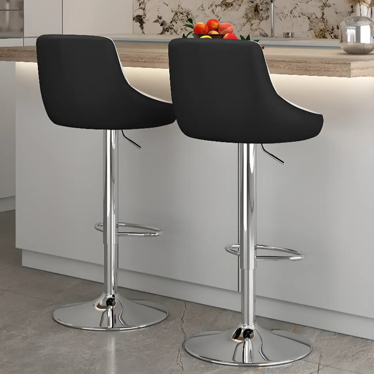 Modern Leather Swivel Adjustable Bar Stools Image - 4