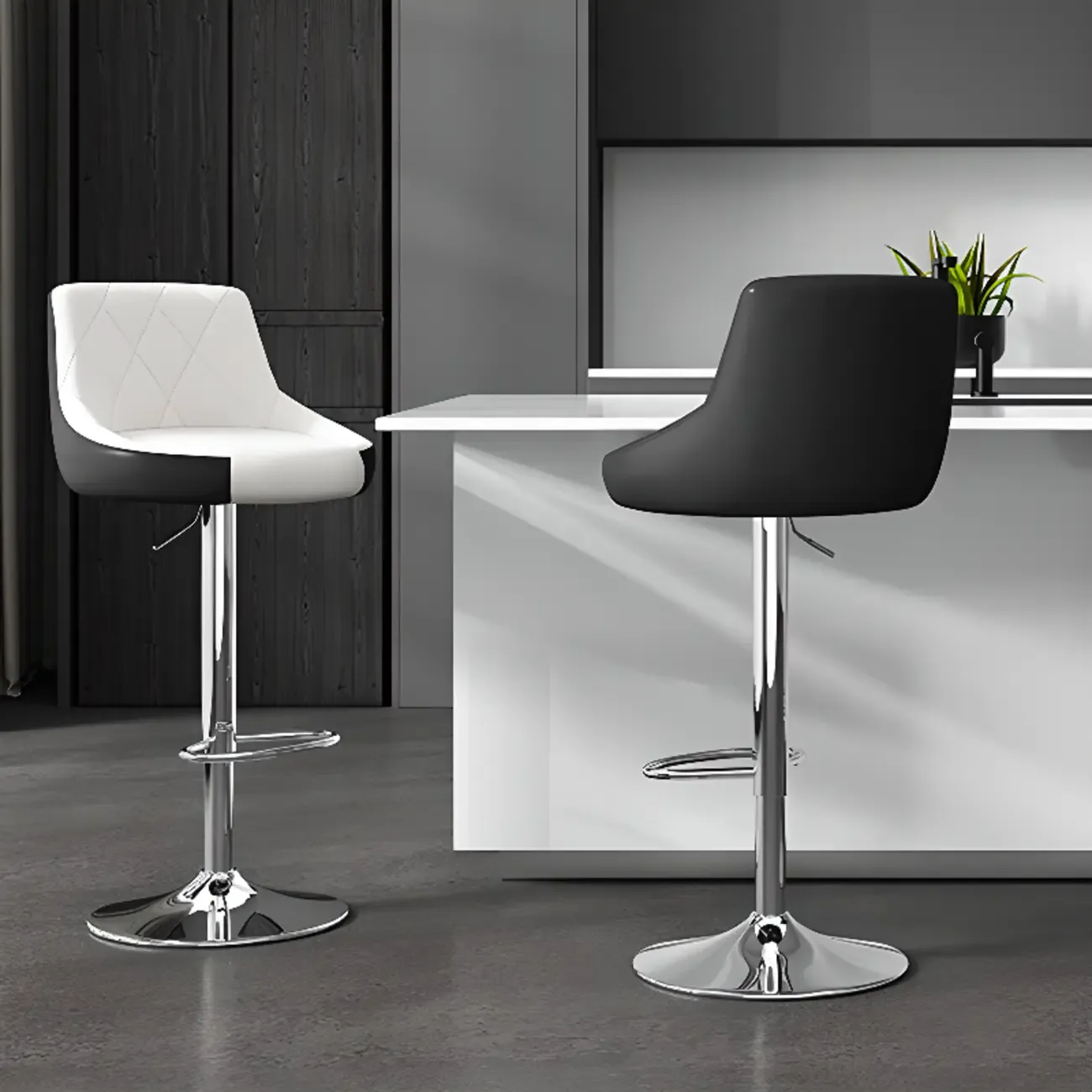 Modern Leather Swivel Adjustable Bar Stools Image - 5