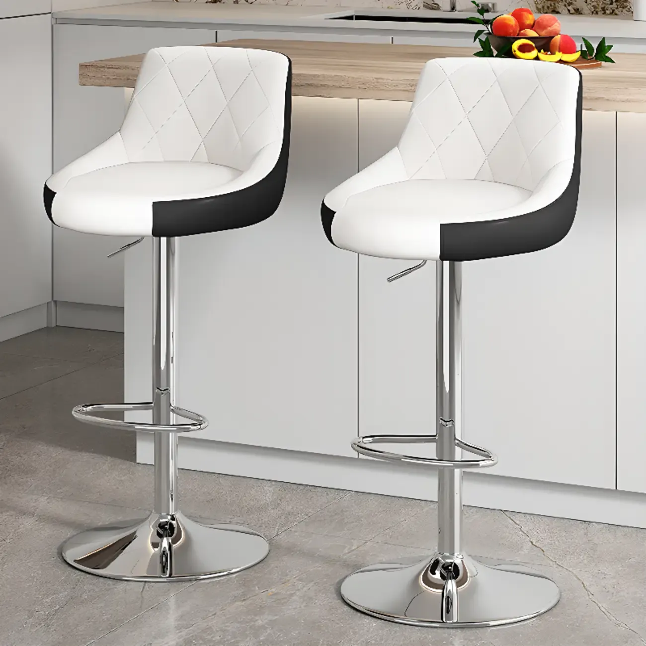 Modern Leather Swivel Adjustable Bar Stools Image - 6