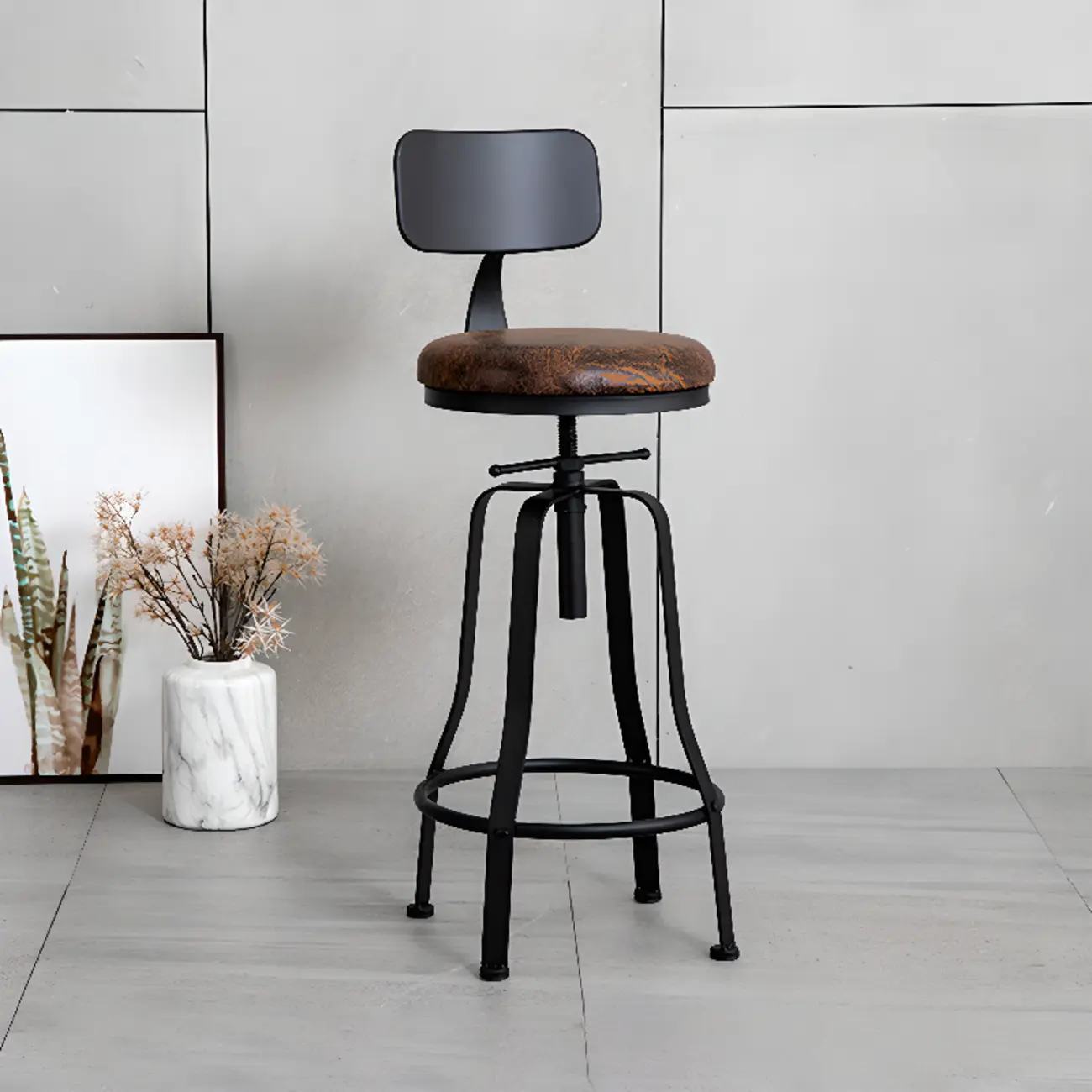 Industrial Golden Iron Upholstered Adjustable Bar Stool Image - 8 | homeyfad