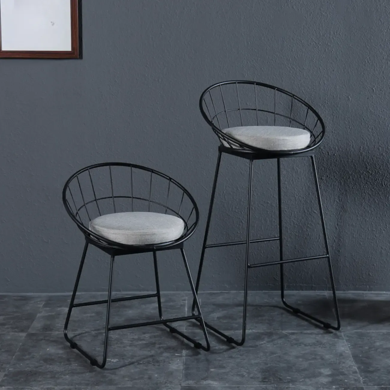 Glam Metal Domed Back Bar Stools with Armrest Image - 2