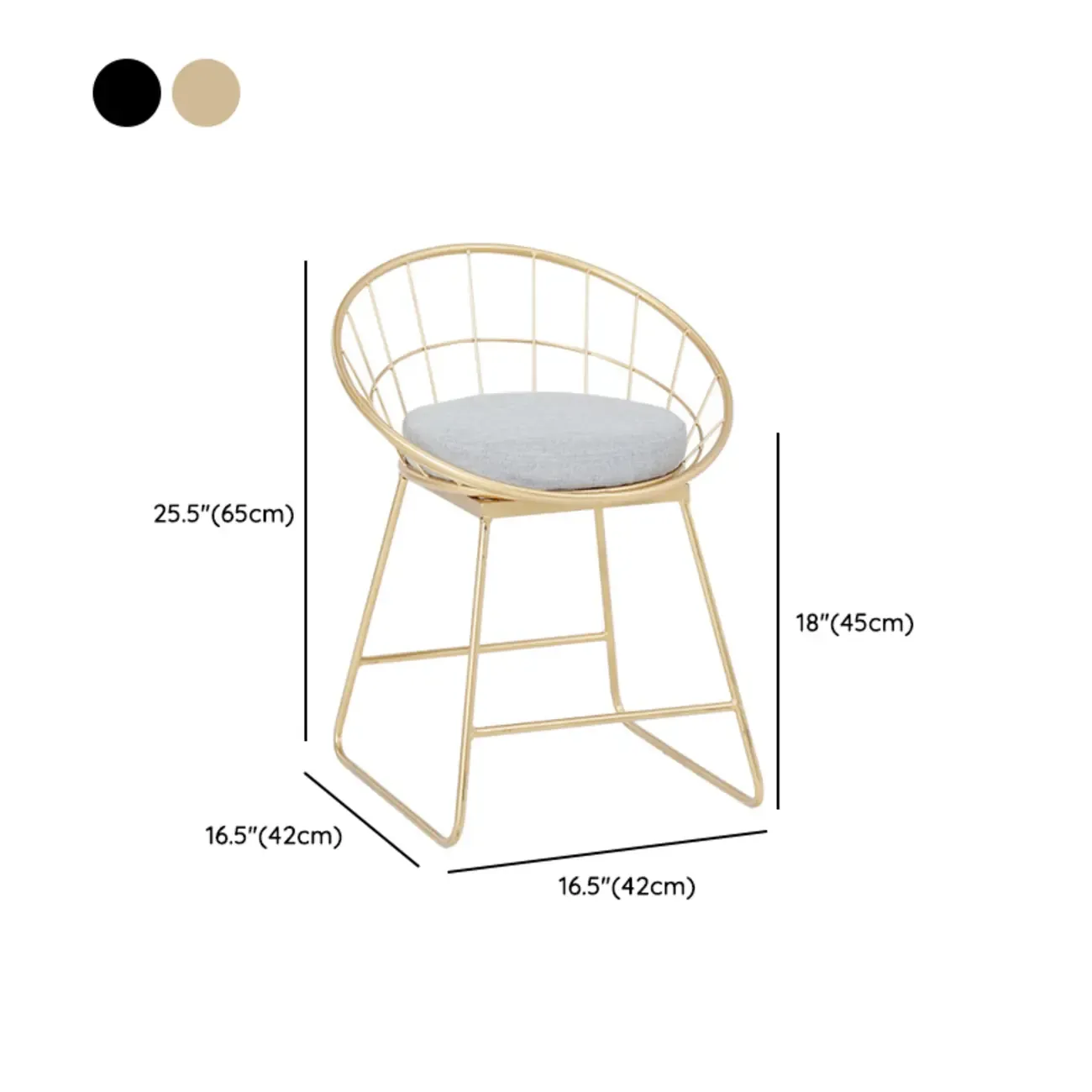 Glam Metal Domed Back Bar Stools with Armrest #size