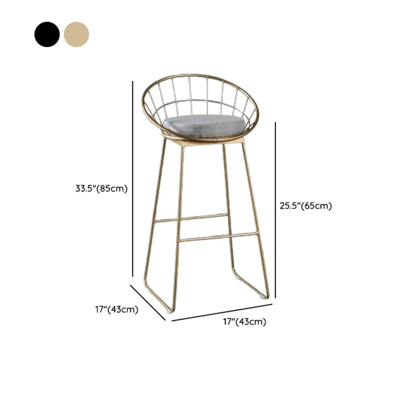 Glam Metal Domed Back Bar Stools with Armrest Image - 9