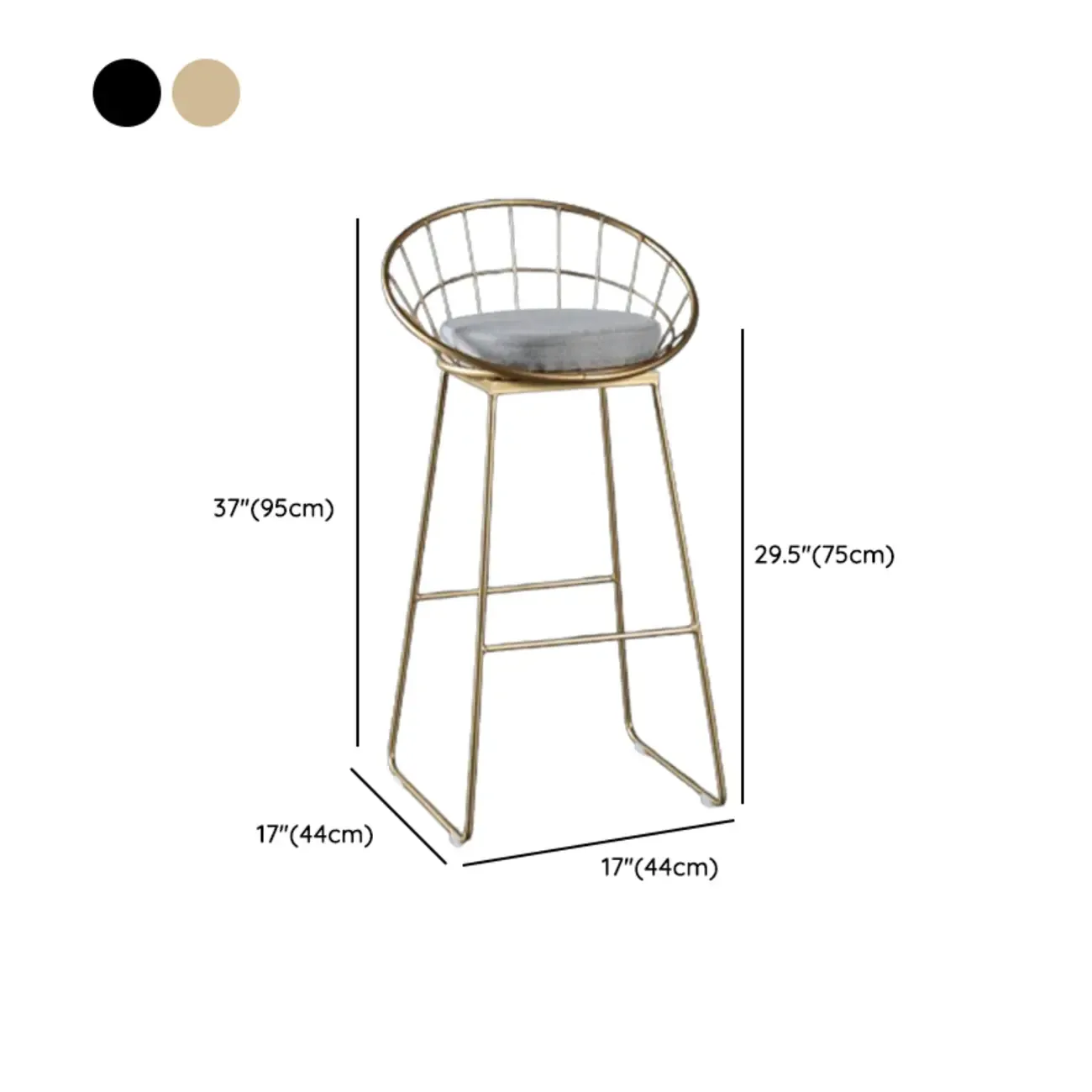 Glam Metal Domed Back Bar Stools with Armrest Image - 10