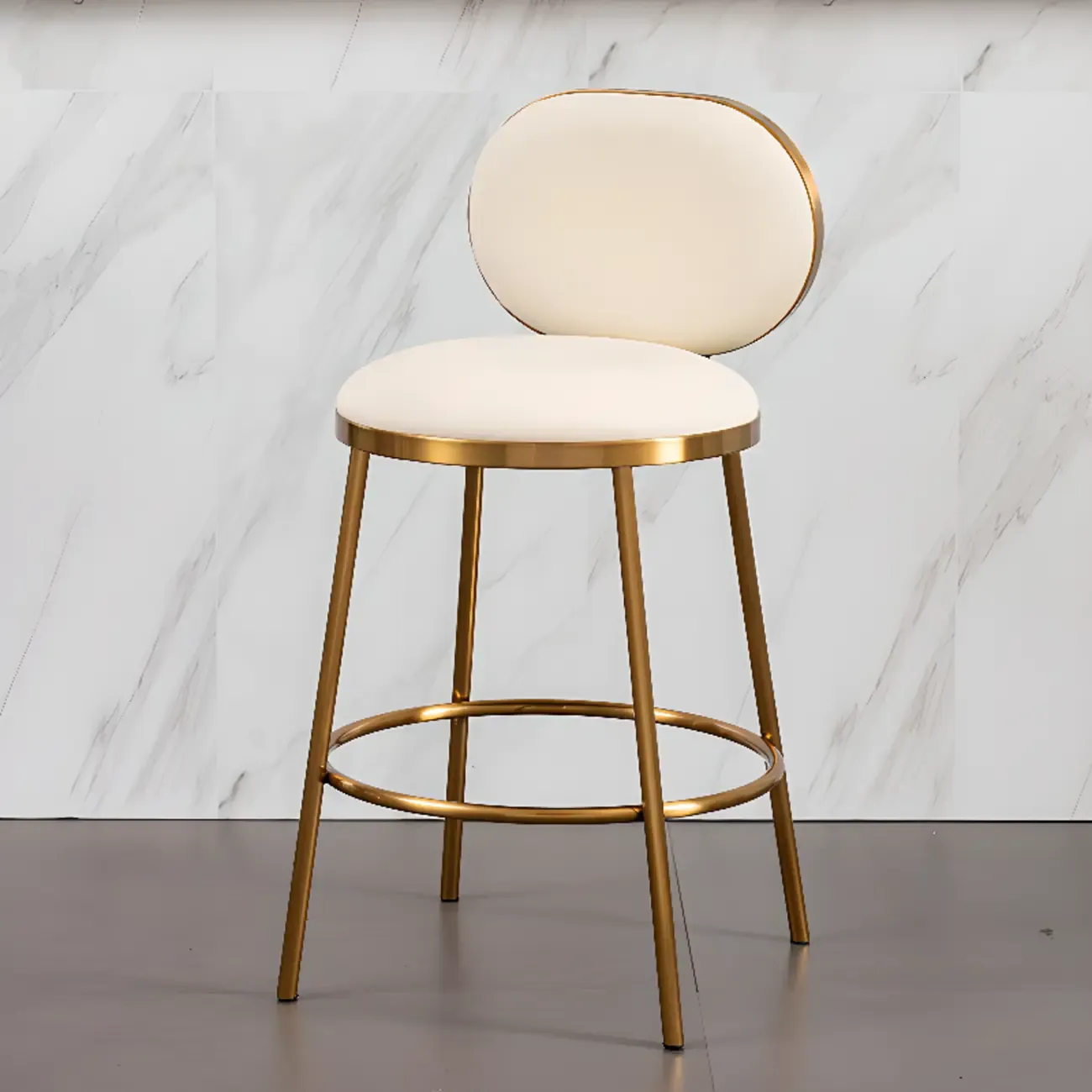 Modern 4-Leg Metal Faux Leather Upholstered Bar Stools Image - 2