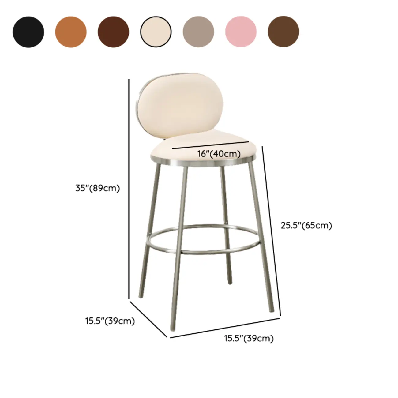 Modern 4-Leg Metal Faux Leather Upholstered Bar Stools #size