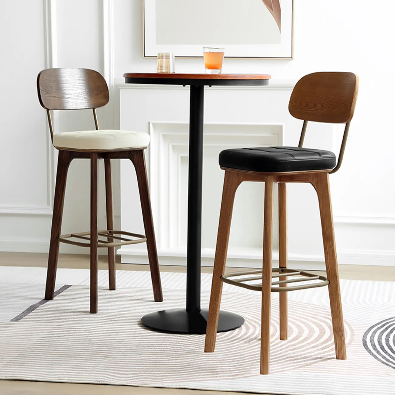 Wooden Square Leather Upholstered Bar Stool with Backrest | homeyfad
