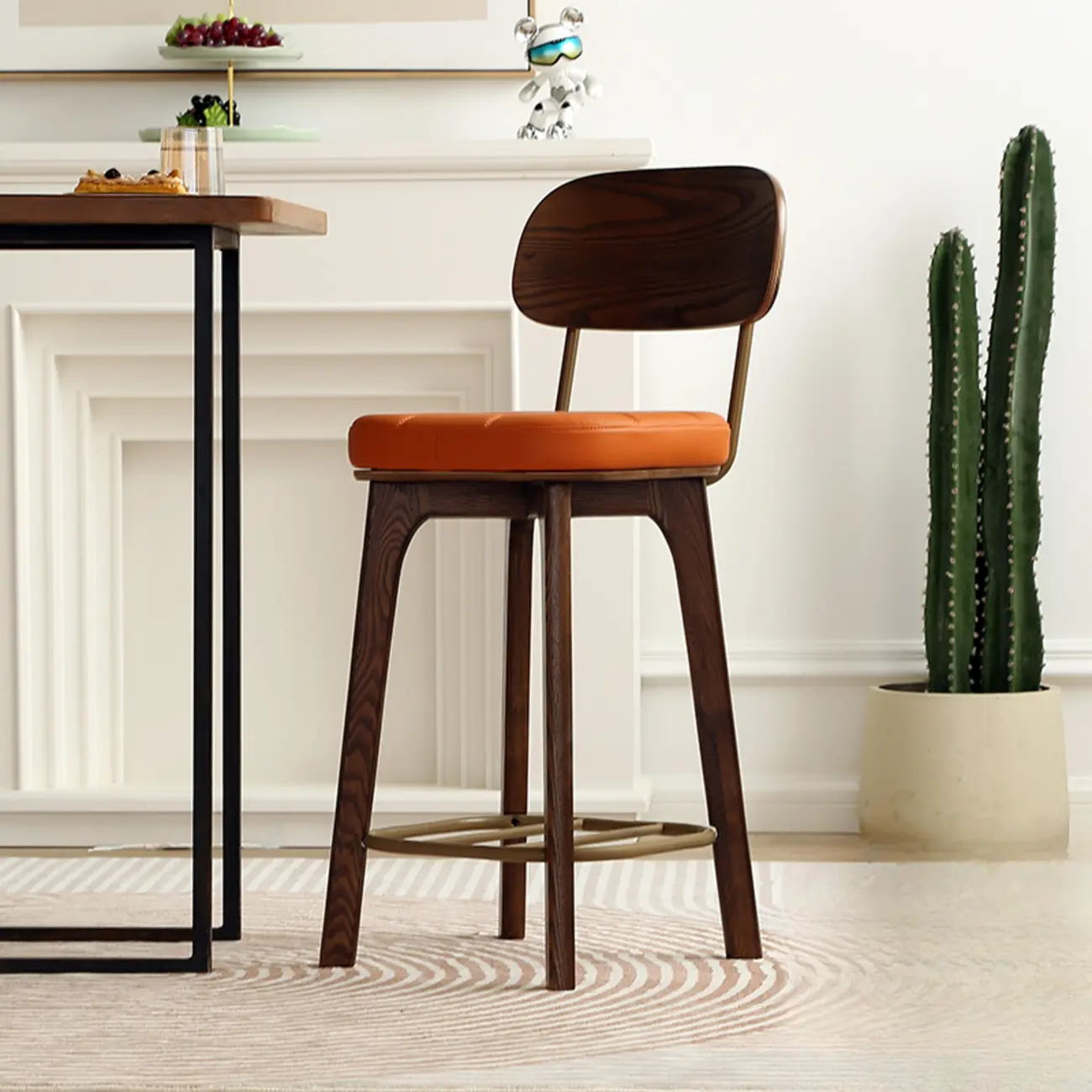 Wooden Square Leather Upholstered Bar Stool with Backrest | homeyfad