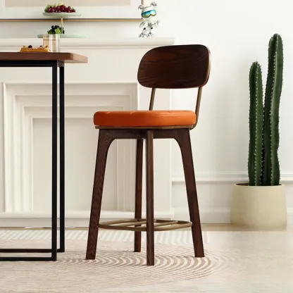 Wooden Square Leather Upholstered Bar Stool with Backrest