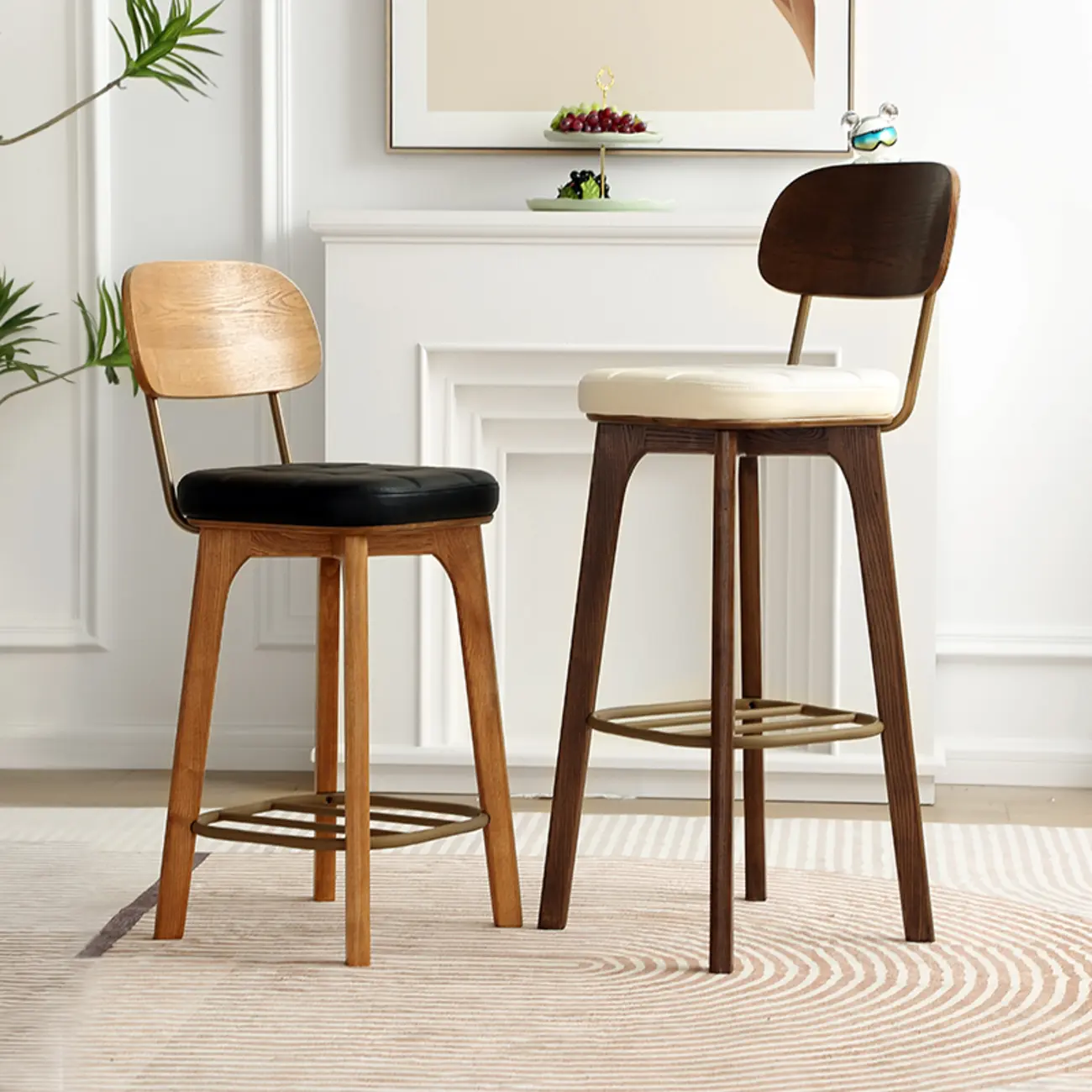 Wooden Square Leather Upholstered Bar Stool with Backrest | homeyfad