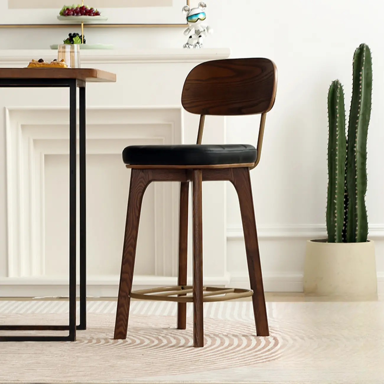 Wooden Square Leather Upholstered Bar Stool with Backrest | homeyfad