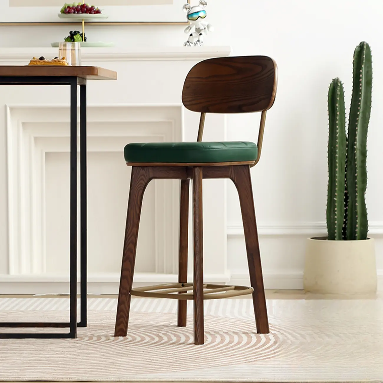 Wooden Square Leather Upholstered Bar Stool with Backrest | homeyfad