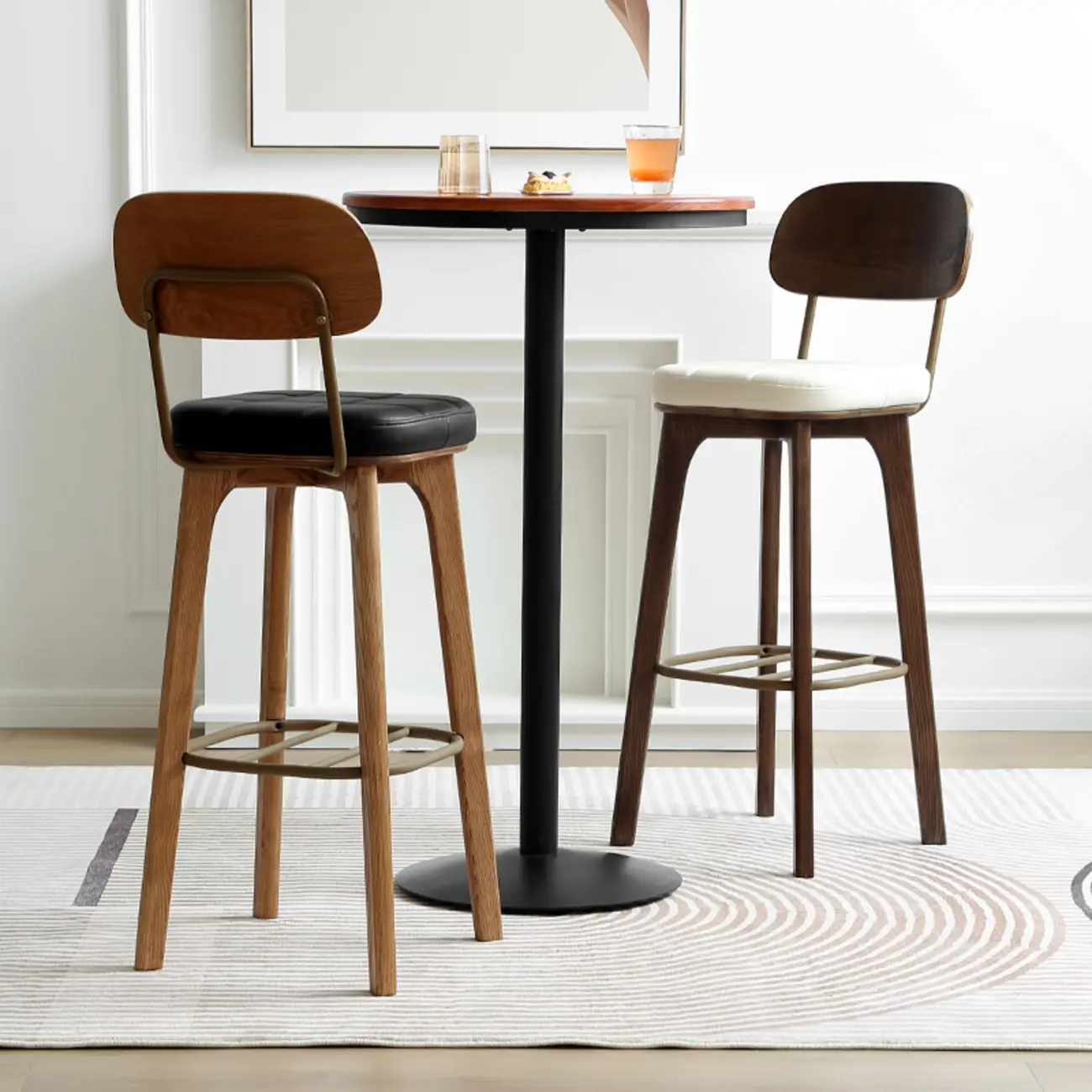Wooden Square Leather Upholstered Bar Stool with Backrest | homeyfad