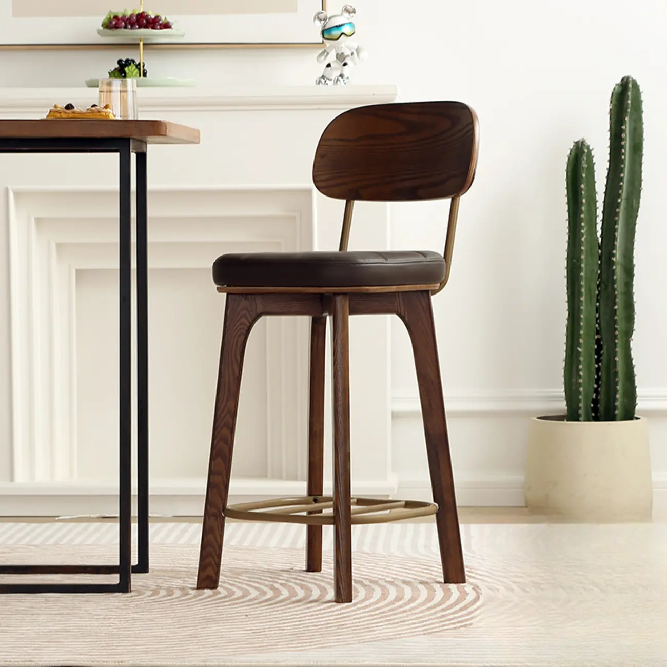 Wooden Square Leather Upholstered Bar Stool with Backrest | homeyfad