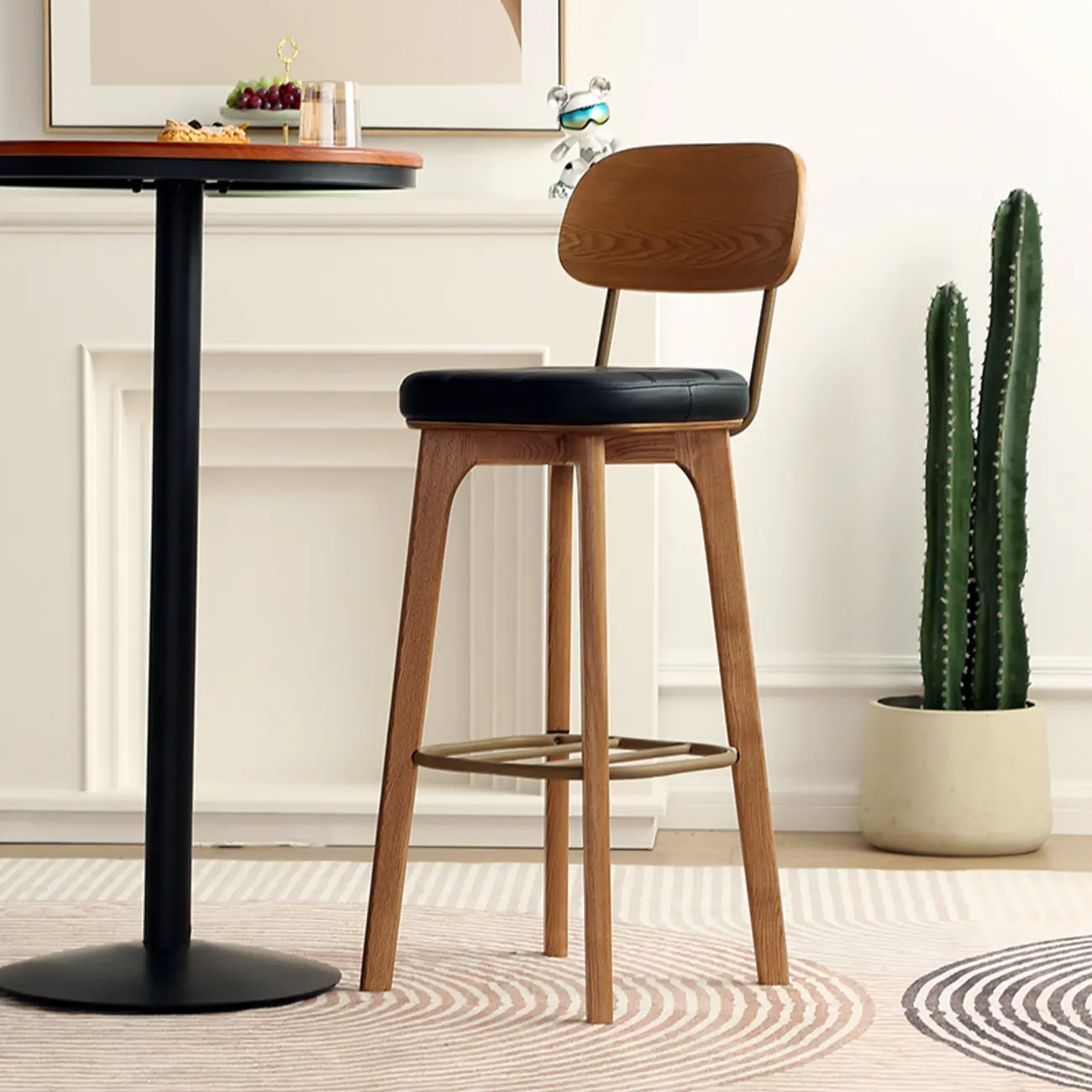 Wooden Square Leather Upholstered Bar Stool with Backrest | homeyfad