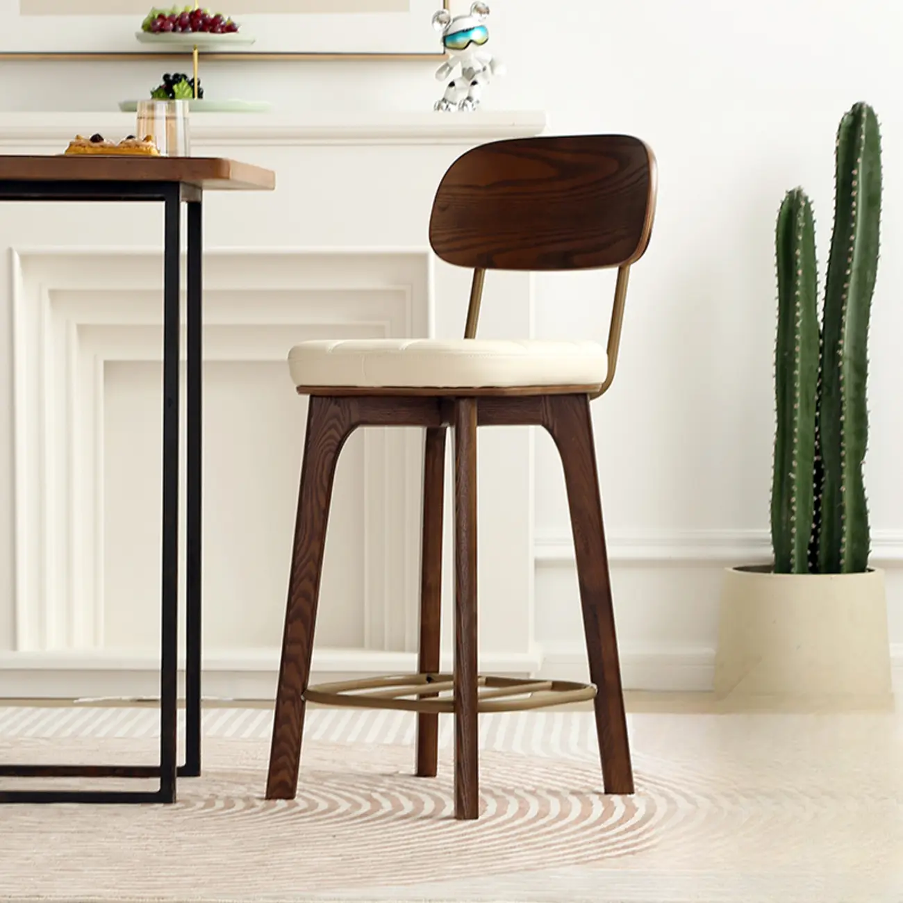 Wooden Square Leather Upholstered Bar Stool with Backrest | homeyfad