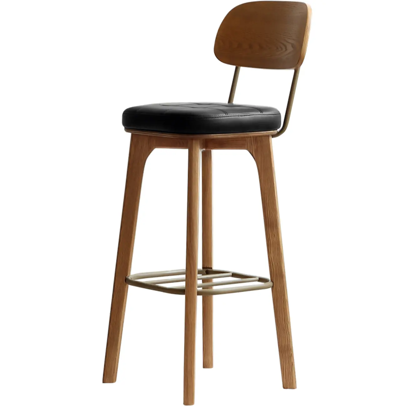 Wooden Square Leather Upholstered Bar Stool with Backrest | homeyfad