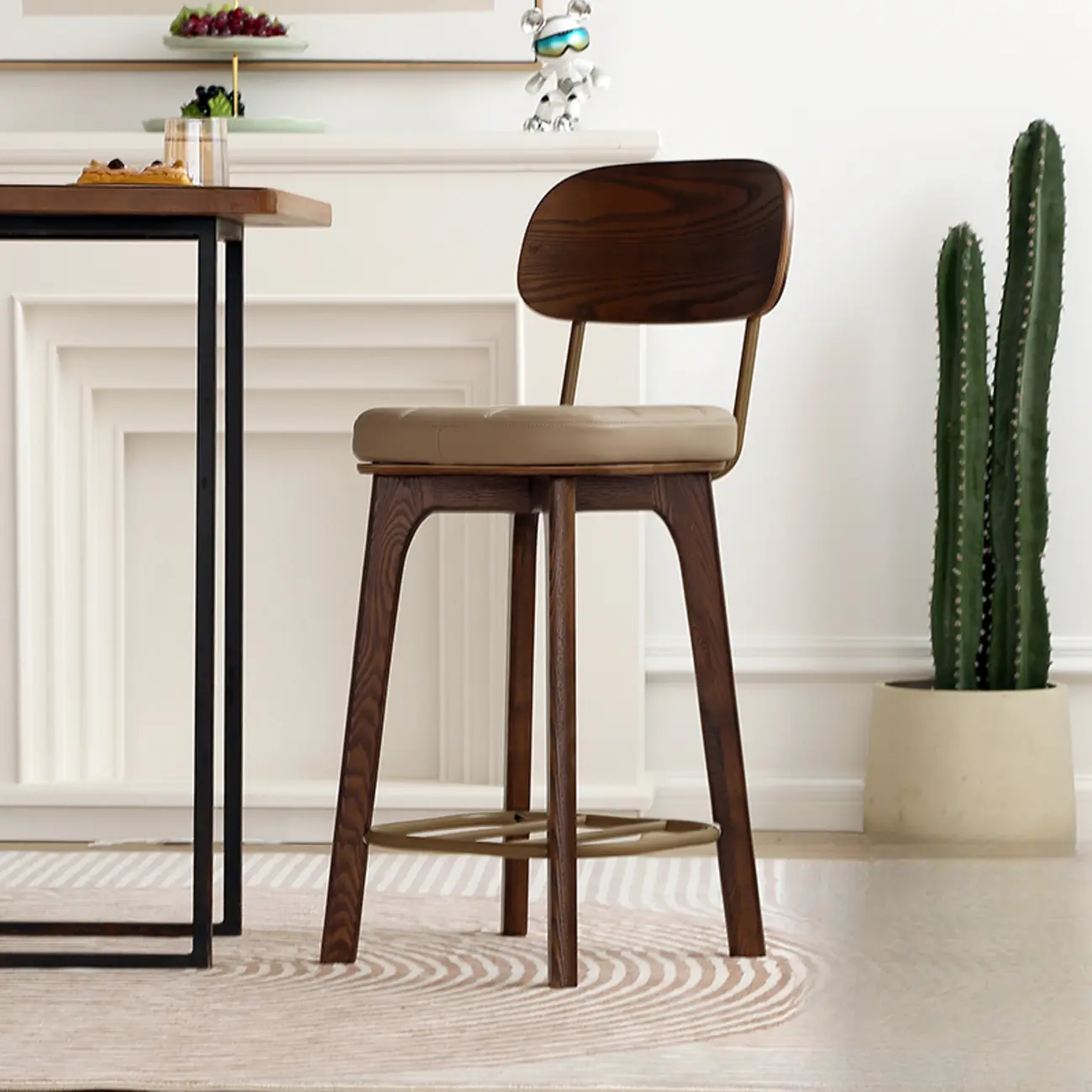 Wooden Square Leather Upholstered Bar Stool with Backrest | homeyfad