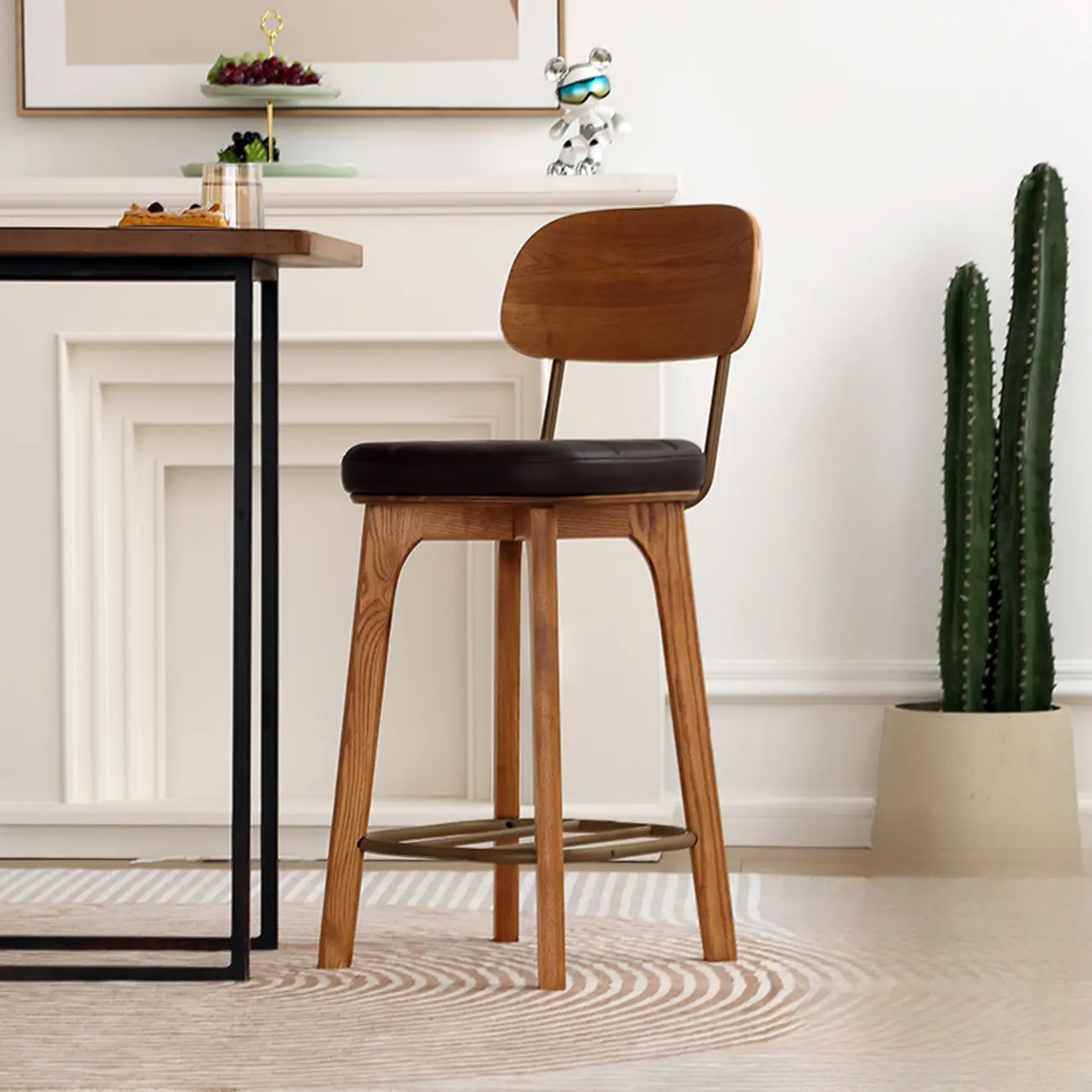 Wooden Square Leather Upholstered Bar Stool with Backrest | homeyfad