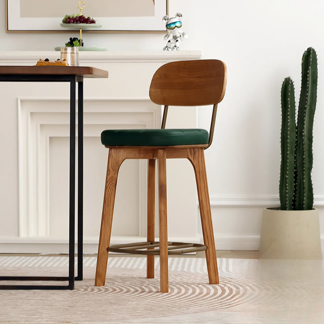 Wooden Square Leather Upholstered Bar Stool with Backrest | homeyfad