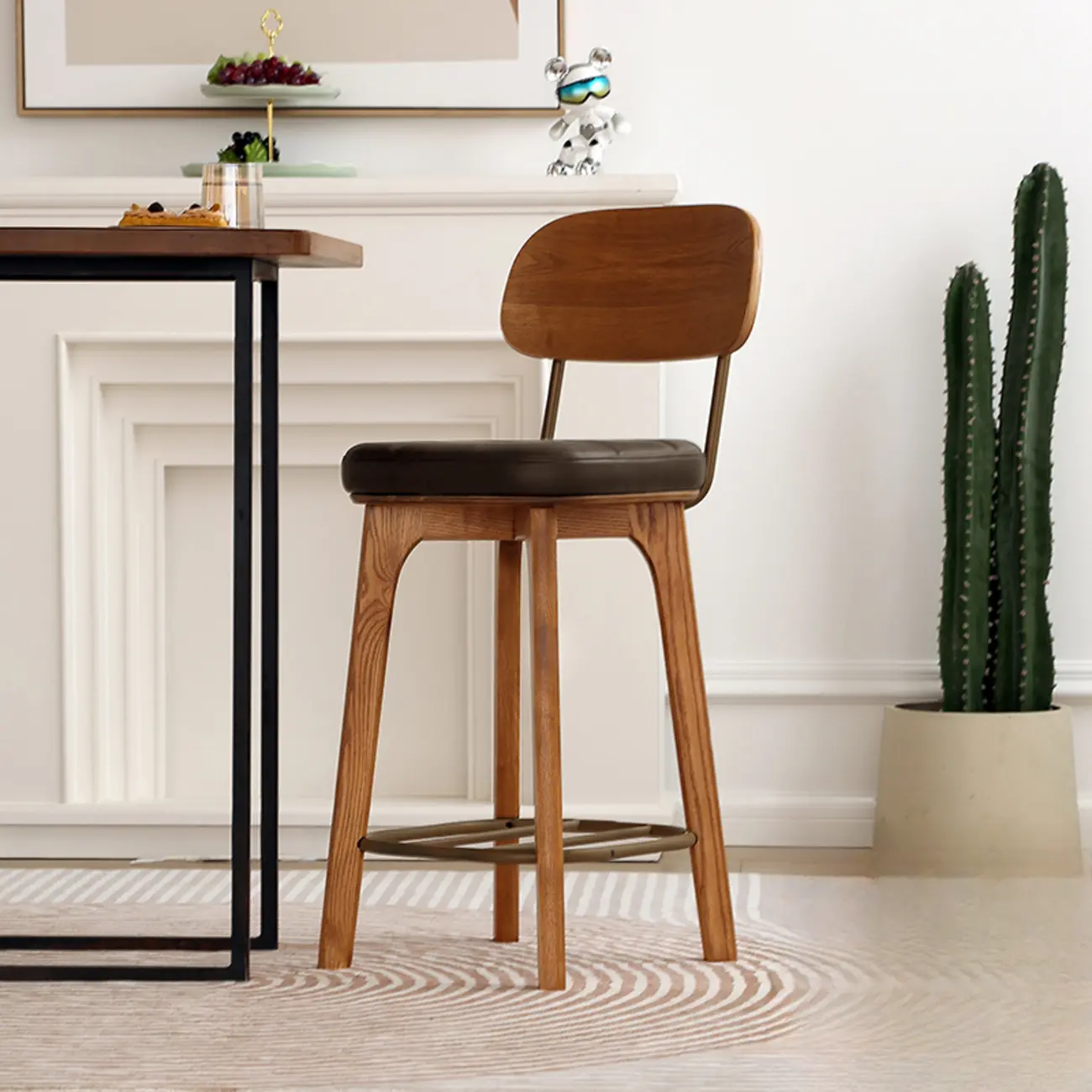 Wooden Square Leather Upholstered Bar Stool with Backrest | homeyfad