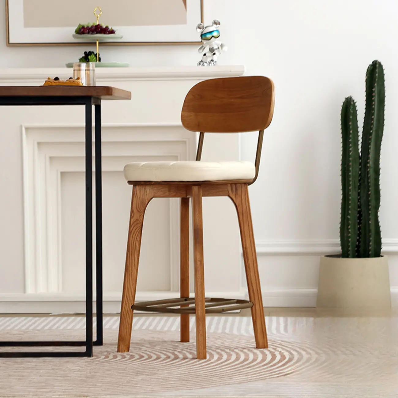 Wooden Square Leather Upholstered Bar Stool with Backrest | homeyfad