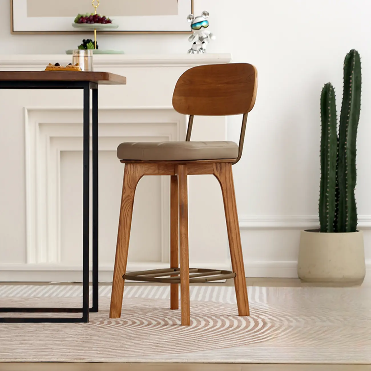 Wooden Square Leather Upholstered Bar Stool with Backrest | homeyfad
